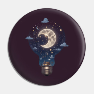 Night Sky Lightbulb: Moon & Stars Illustration Pin