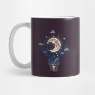 Night Sky Lightbulb: Moon & Stars Illustration Mug