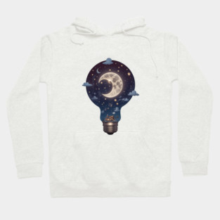 Night Sky Lightbulb: Moon & Stars Illustration Hoodie