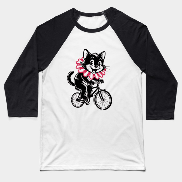 Cat Riding bicycle Baseball T-Shirt by CreativeSage