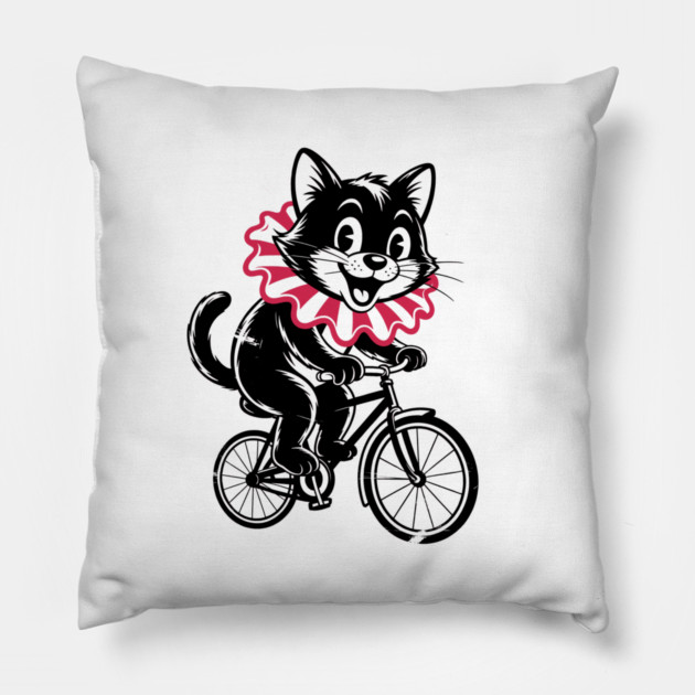 Cat Riding bicycle Pillow by CreativeSage