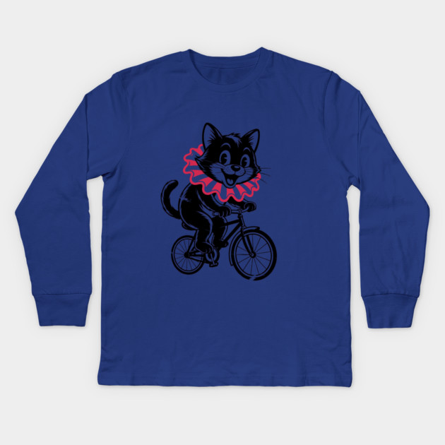 Cat Riding bicycle Kids Long Sleeve T-Shirt by CreativeSage