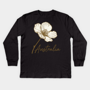 Australia Day 2026 Golden Wattle Floral Kids Long Sleeve T-Shirt
