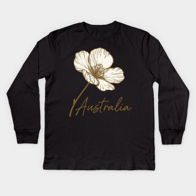 Australia Day 2026 Golden Wattle Floral Kids Long Sleeve T-Shirt by Pixel Threads 