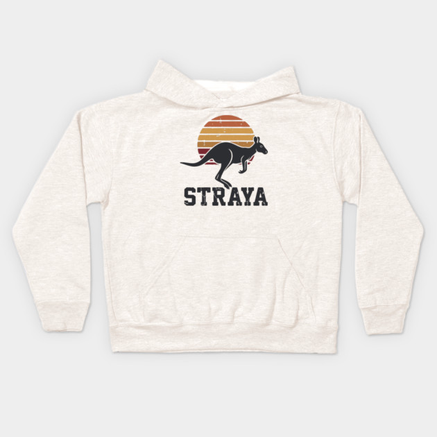 Straya Vintage Kangaroo Sunset, Retro Aussie Pride Kids Hoodie by Pixel Threads 