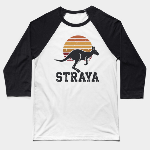 Straya Vintage Kangaroo Sunset, Retro Aussie Pride Baseball T-Shirt by Pixel Threads 