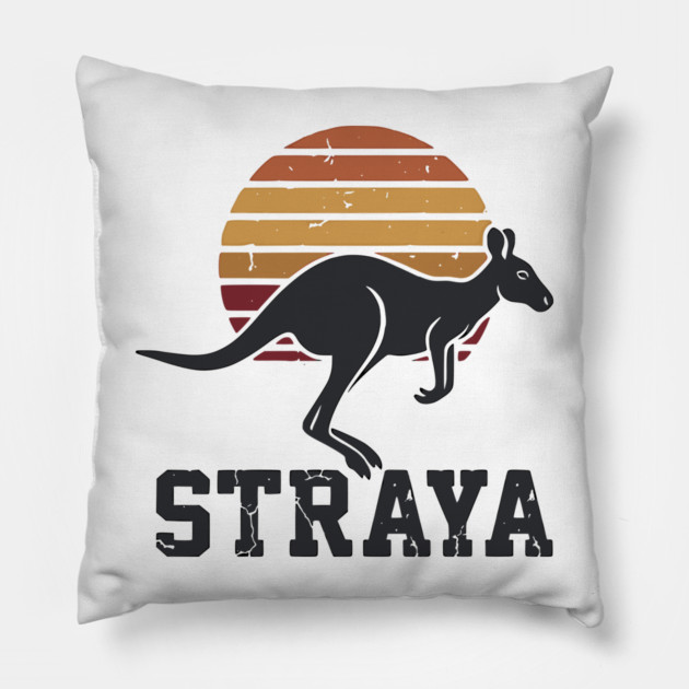 Straya Vintage Kangaroo Sunset, Retro Aussie Pride Pillow by Pixel Threads 