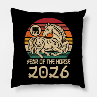Vintage Year of The Horse Chinese New Year 2026 Zodiac Horse Pillow