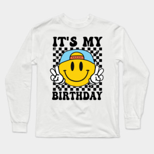 Groovy It's My Birthday Women Teens Boys Girls Smile Face Long Sleeve T-Shirt