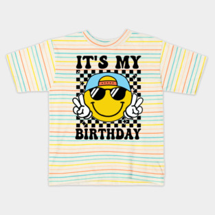Groovy It's My Birthday Women Teens Boys Girls Smile Face Kids T-Shirt