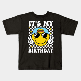 Groovy It's My Birthday Women Teens Boys Girls Smile Face Kids T-Shirt