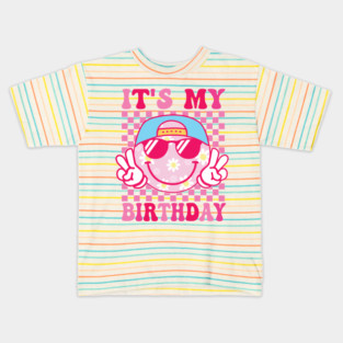 Groovy It's My Birthday Women Teens Boys Girls Smile Face Kids T-Shirt