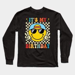 Groovy It's My Birthday Women Teens Boys Girls Smile Face Long Sleeve T-Shirt