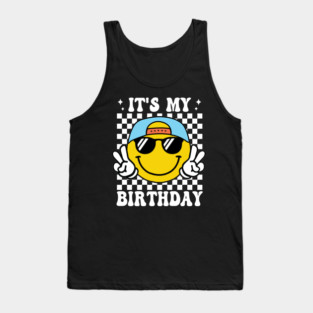 Groovy It's My Birthday Women Teens Boys Girls Smile Face Tank Top