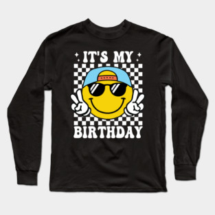 Groovy It's My Birthday Women Teens Boys Girls Smile Face Long Sleeve T-Shirt