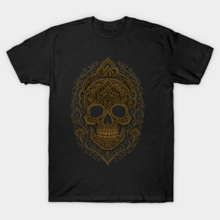 Ornate Gothic Skull with Gold Filigree T-Shirt
