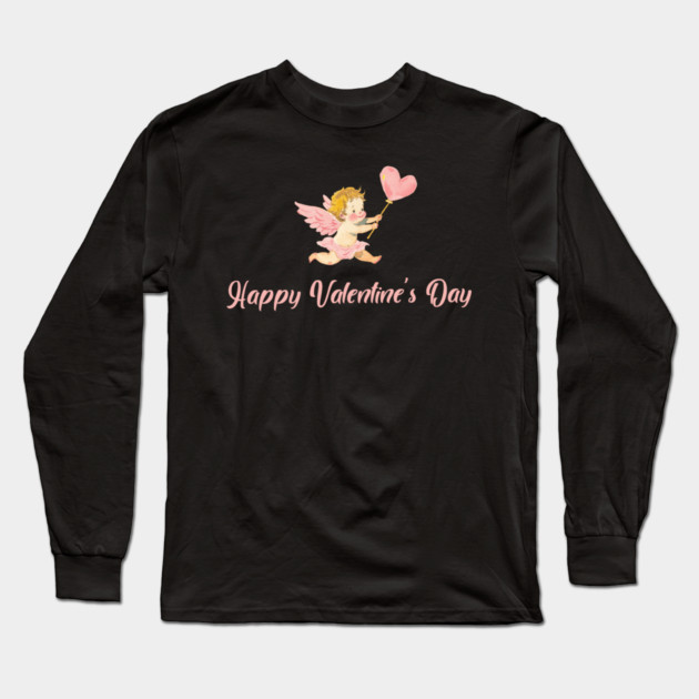Watercolor Cupid, Romantic Valentine Day 2026 Gift Long Sleeve T-Shirt by Pixel Threads 