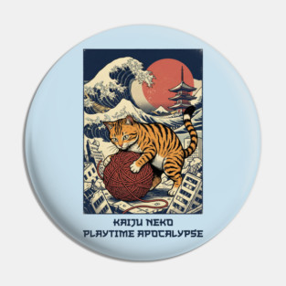 Kaiju Neko Playtime Apocalypse - Giant Cat Great Wave Art Pin