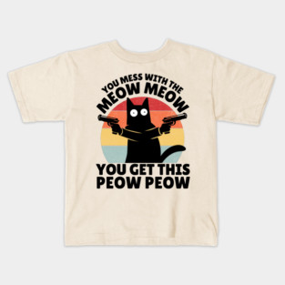 Black Cat Meow Peow Kids T-Shirt