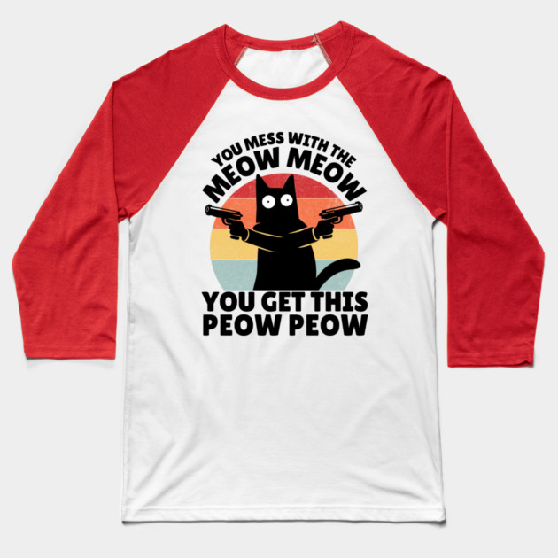 Black Cat Meow Peow Baseball T-Shirt by The WYLD Tribe