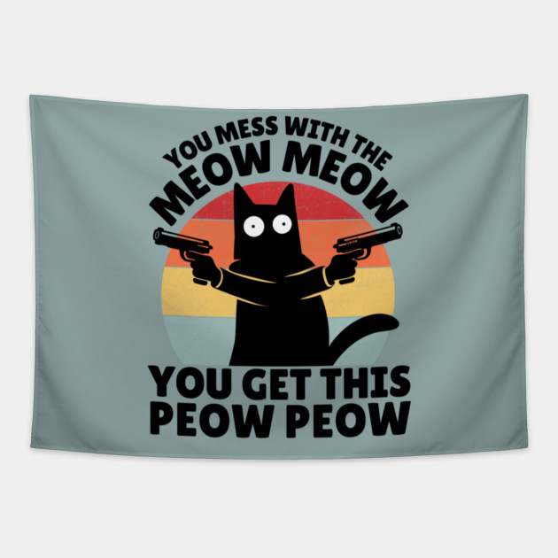Black Cat Meow Peow Tapestry by The WYLD Tribe