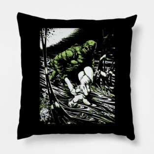 Creature from the Black Lagoon with Girl Comic Book Design Pillow