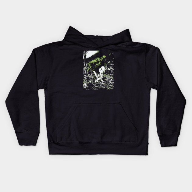Creature from the Black Lagoon with Girl Comic Book Design Kids Hoodie by Joaddo