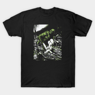 Creature from the Black Lagoon with Girl Comic Book Design T-Shirt