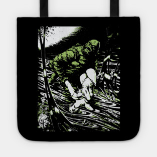 Creature from the Black Lagoon with Girl Comic Book Design Tote