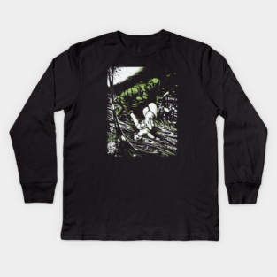 Creature from the Black Lagoon with Girl Comic Book Design Kids Long Sleeve T-Shirt