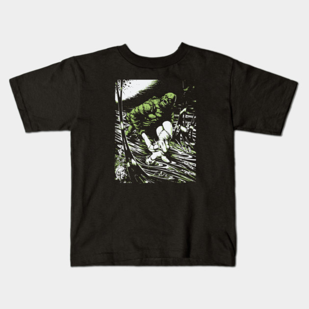 Creature from the Black Lagoon with Girl Comic Book Design Kids T-Shirt by Joaddo