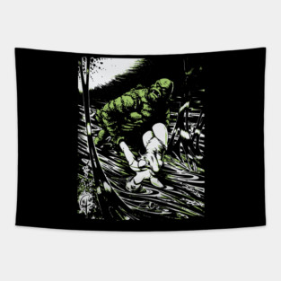 Creature from the Black Lagoon with Girl Comic Book Design Tapestry