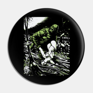 Creature from the Black Lagoon with Girl Comic Book Design Pin