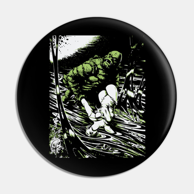 Creature from the Black Lagoon with Girl Comic Book Design Pin by Joaddo