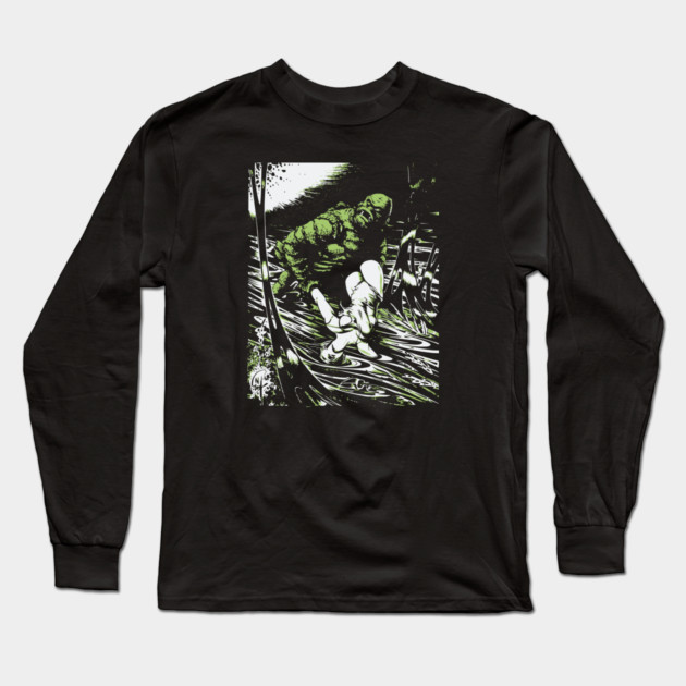 Creature from the Black Lagoon with Girl Comic Book Design Long Sleeve T-Shirt by Joaddo