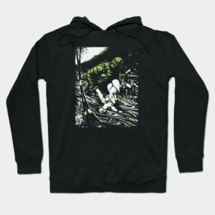 Creature from the Black Lagoon with Girl Comic Book Design Hoodie