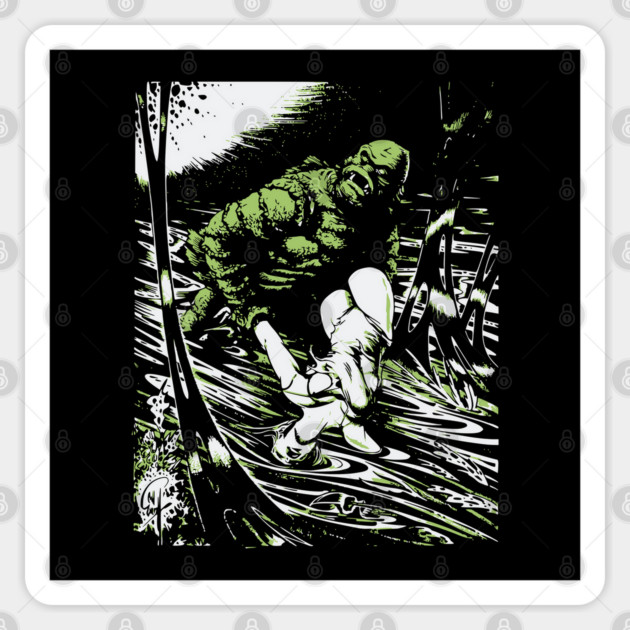 Creature from the Black Lagoon with Girl Comic Book Design Sticker by Joaddo