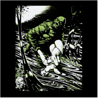 Creature from the Black Lagoon with Girl Comic Book Design Posters and Art