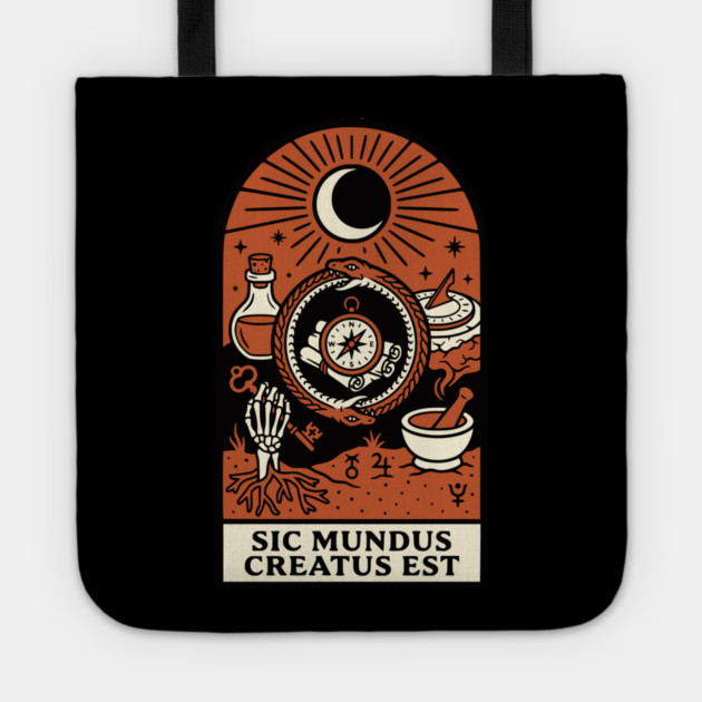 Occult Compass – “Sic Mundus Creatus Est” Latin Magic Art Tote by Designed By Marty