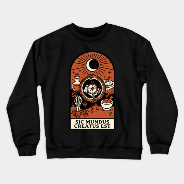 Occult Compass – “Sic Mundus Creatus Est” Latin Magic Art Crewneck Sweatshirt by Designed By Marty