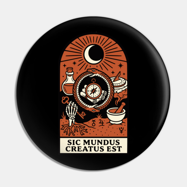 Occult Compass – “Sic Mundus Creatus Est” Latin Magic Art Pin by Designed By Marty