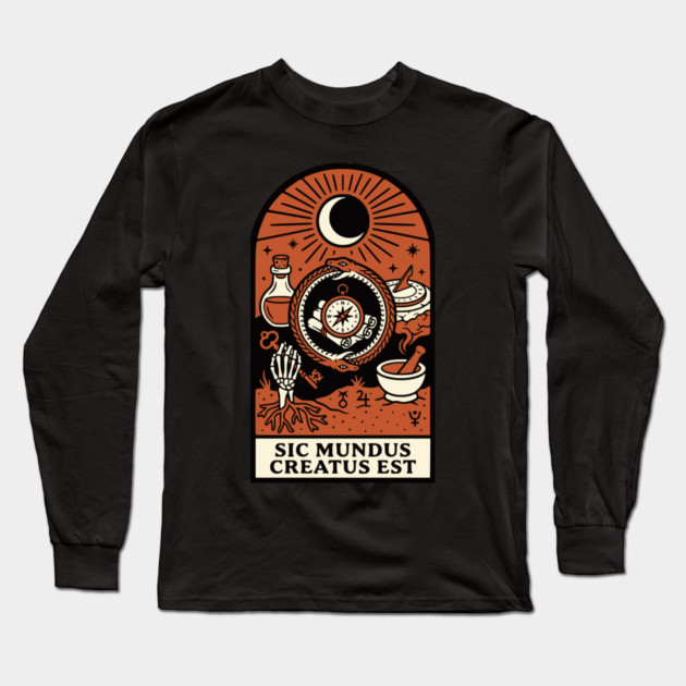 Occult Compass – “Sic Mundus Creatus Est” Latin Magic Art Long Sleeve T-Shirt by Designed By Marty