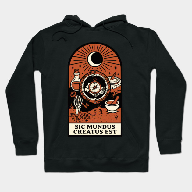 Occult Compass – “Sic Mundus Creatus Est” Latin Magic Art Hoodie by Designed By Marty