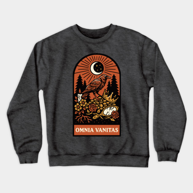Crowned Crow – “Omnia Vanitas” Gothic Vanitas Art Crewneck Sweatshirt by Designed By Marty