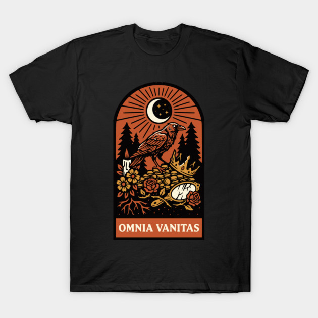 Crowned Crow – “Omnia Vanitas” Gothic Vanitas Art T-Shirt by Designed By Marty