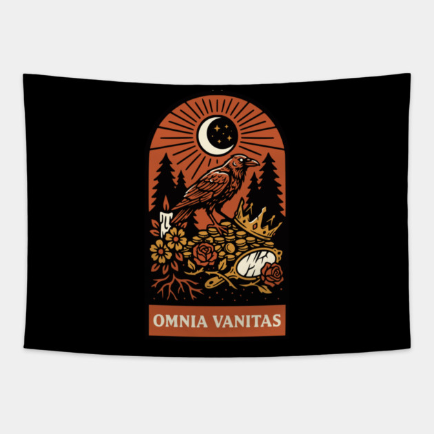 Crowned Crow – “Omnia Vanitas” Gothic Vanitas Art Tapestry by Designed By Marty