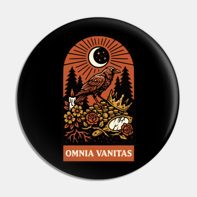 Crowned Crow – “Omnia Vanitas” Gothic Vanitas Art Pin by Designed By Marty