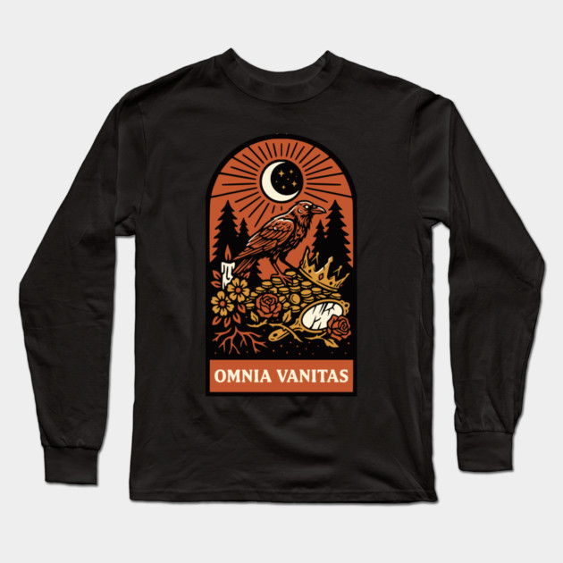 Crowned Crow – “Omnia Vanitas” Gothic Vanitas Art Long Sleeve T-Shirt by Designed By Marty
