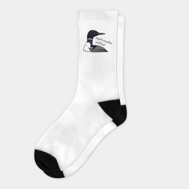 Stupid Canadian Wolf Bird: Funny Loon Vector Art Socks by Pixel Threads 