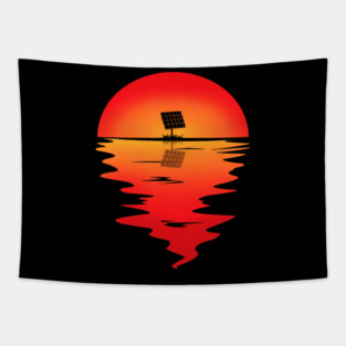 Solar Panel Silhouette Sunset Reflection Renewable Energy Nature Tapestry